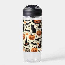 Halloween-Schwarze Katze und Kürbismuster Trinkflasche