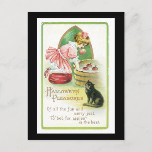Halloween schwarze Katze und Mädchen Postkarte