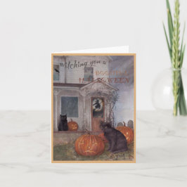 HALLOWEEN SCHWARZE KATZE UND Spuk Haus Karte