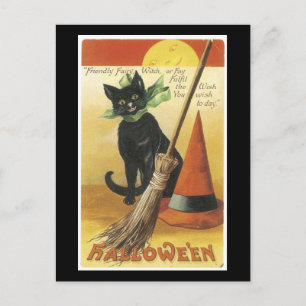 Halloween-Schwarze Katze und Vollmond Postkarte