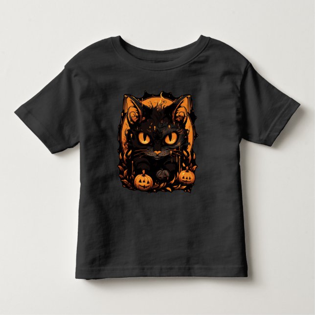 Halloween: Schwarze Katze unter Kürpen Kleinkind T-shirt (Vorderseite)