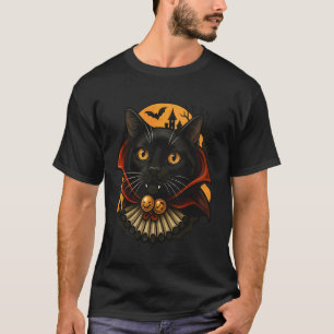 Halloween schwarze Katze Vampir Gruselig Vollmond T-Shirt