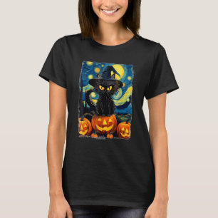 Halloween schwarze Katze VAN GOGH Mutter der stern T-Shirt