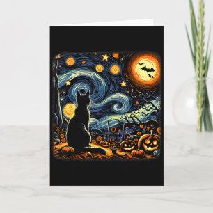 Halloween schwarze Katze Van Gogh Sternennacht Kat Karte