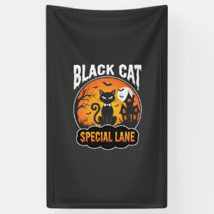 Halloween-Schwarze-Katze-Verlassenes-Haus-Mond-Des Banner