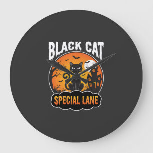 Halloween-Schwarze-Katze-Verlassenes-Haus-Mond-Des Große Wanduhr