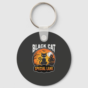 Halloween-Schwarze-Katze-Verlassenes-Haus-Mond-Des Schlüsselanhänger