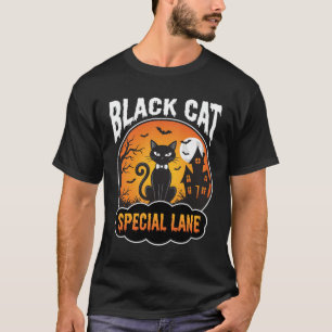 Halloween-Schwarze-Katze-Verlassenes-Haus-Mond-Des T-Shirt