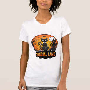 Halloween-Schwarze-Katze-Verlassenes-Haus-Mond-Des T-Shirt