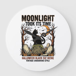 Halloween-Schwarze-Katze-Vintage-Friedhof-Shirt_1 Große Wanduhr