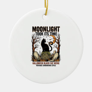 Halloween-Schwarze-Katze-Vintage-Friedhof-Shirt_1 Keramik Ornament