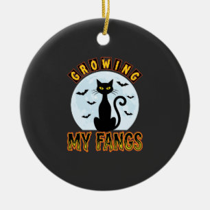 Halloween-Schwarze-Katze-Wachsender-Fang-Design Keramik Ornament