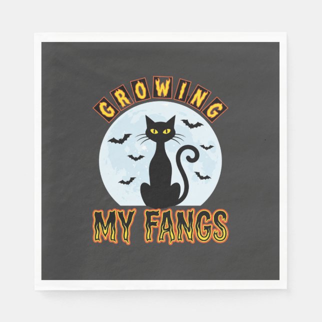 Halloween-Schwarze-Katze-Wachsender-Fang-Design Serviette (Vorderseite)