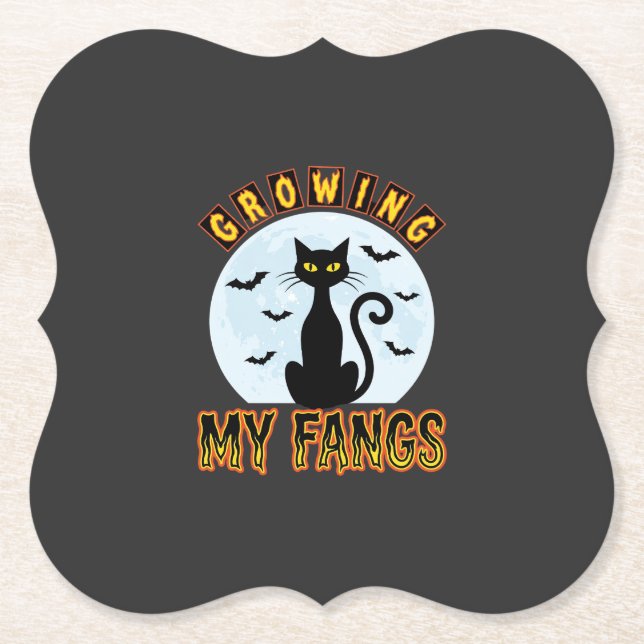 Halloween-Schwarze-Katze-Wachsender-Fang-Design Untersetzer (Vorderseite)