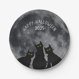 Halloween-Schwarze Katzen bei Vollmond Pappteller
