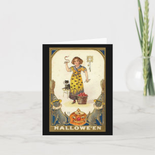 Halloween Schwarze Katzen Kürbis Hexe Vintage Karte