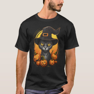 Halloween schwarze Katzen-Kürbis-Hexenhut grusel K T-Shirt