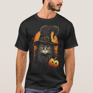 Halloween-Schwarze-Katzen-Kürbis-Kostüm-Hexenhut-S T-Shirt