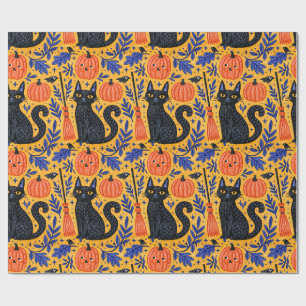Halloween-Schwarze Katzen Kürbismuster Geschenkpapier