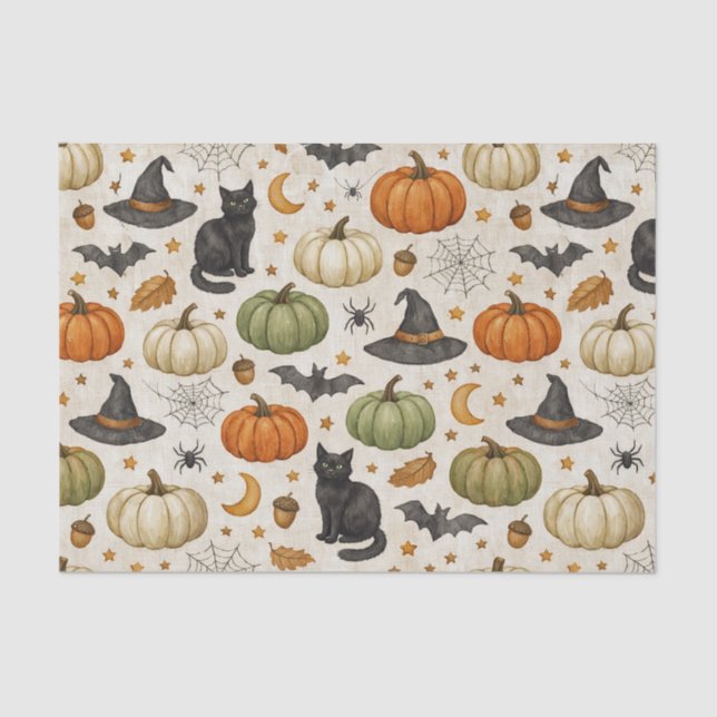 Halloween schwarze Katzen-Kürbisse Seidenpapier (Vorderseite)