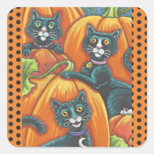 HALLOWEEN SCHWARZE KATZEN & MAUS AUFLKLEBER BOGEN  QUADRATISCHER AUFKLEBER