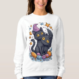 HALLOWEEN Schwarze Katzen mit Süßigkeiten und Ster Sweatshirt