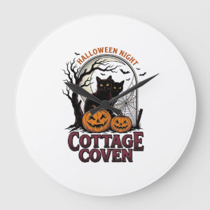 Halloween-Schwarze Katzen Vintage Coven Kürbis Kun Große Wanduhr