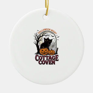 Halloween-Schwarze Katzen Vintage-Coven-Kürbis-Kun Keramik Ornament