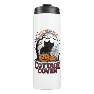 Halloween-Schwarze Katzen Vintage-Coven-Kürbis-Kun Thermosbecher
