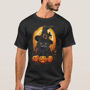Halloween-Schwarze Katzenhexenhut Jack o Lantern K T-Shirt