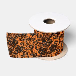 Halloween-Schwarze Spitze auf Orange Satinband