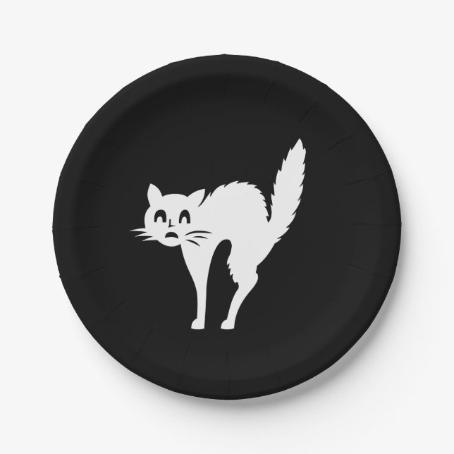 Halloween schwarze und weiße Katze Pappteller (Vorderseite)