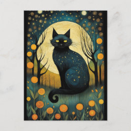 Halloween Schwarzer Katzenwald Vollmond Postkarte