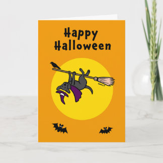 Halloween schwarzer Labrador Besenreiter Karte