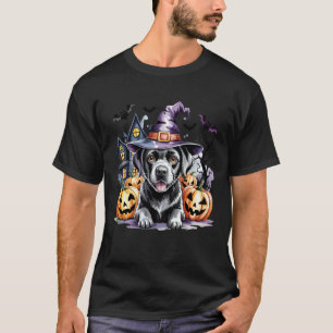 Halloween schwarzer Labrador Retriever Hexenhut Kü T-Shirt