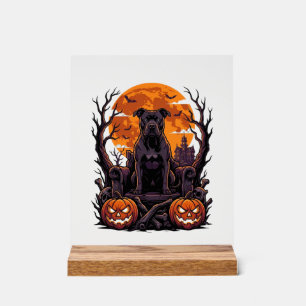 Halloween Schwarzer Pitbull Thron Kürbisse Vollmon Acrylschild
