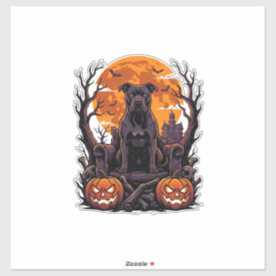 Halloween Schwarzer Pitbull Thron Kürbisse Vollmon Aufkleber