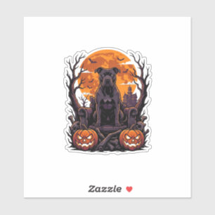 Halloween Schwarzer Pitbull Thron Kürbisse Vollmon Aufkleber
