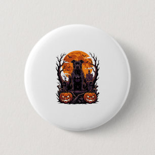 Halloween Schwarzer Pitbull Thron Kürbisse Vollmon Button
