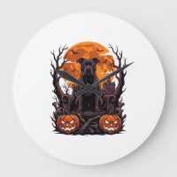 Halloween Schwarzer Pitbull Thron Kürbisse Vollmon