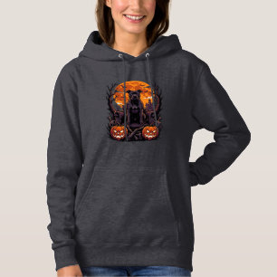 Halloween Schwarzer Pitbull Thron Kürbisse Vollmon Hoodie