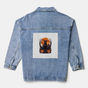 Halloween Schwarzer Pitbull Thron Kürbisse Vollmon Jeansjacke