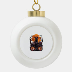 Halloween Schwarzer Pitbull Thron Kürbisse Vollmon Keramik Kugel-Ornament
