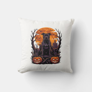 Halloween Schwarzer Pitbull Thron Kürbisse Vollmon Kissen