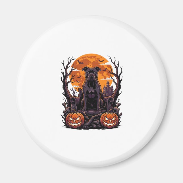 Halloween Schwarzer Pitbull Thron Kürbisse Vollmon Magnet (Vorne)