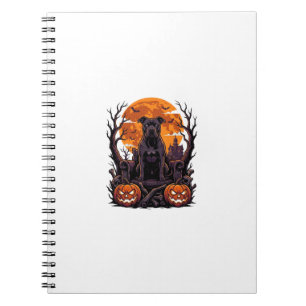 Halloween Schwarzer Pitbull Thron Kürbisse Vollmon Notizblock