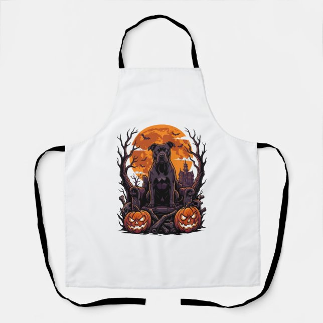 Halloween Schwarzer Pitbull Thron Kürbisse Vollmon Schürze (Vorderseite)