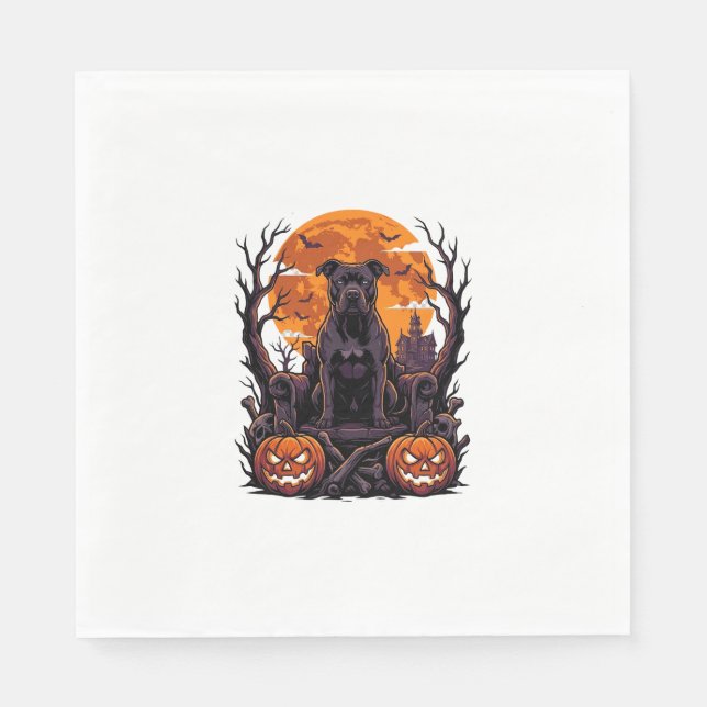 Halloween Schwarzer Pitbull Thron Kürbisse Vollmon Serviette (Vorderseite)