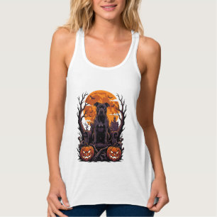 Halloween Schwarzer Pitbull Thron Kürbisse Vollmon Tank Top