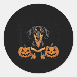Halloween schwarzer und brauner Dachshund-Hund mit Runder Aufkleber